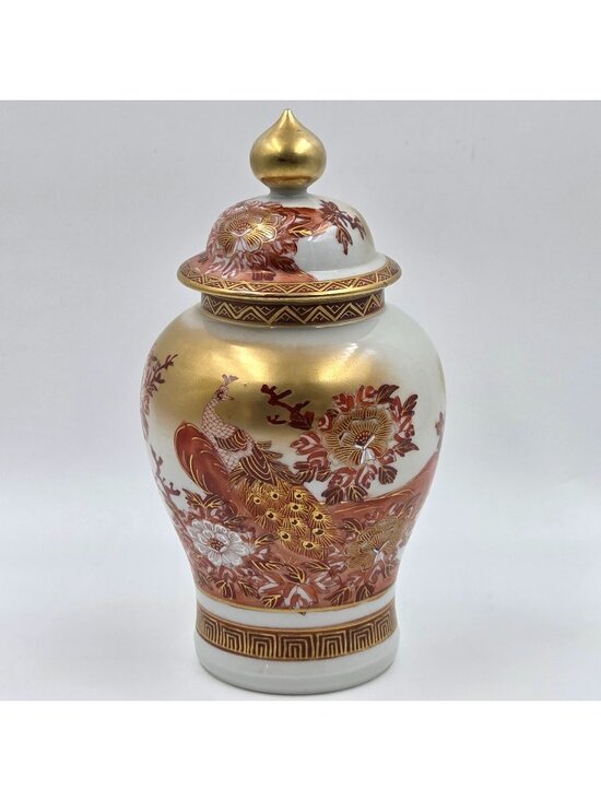 Kutani Other - Kutani Peacock & Peony Covered Vase From the Meiji Period